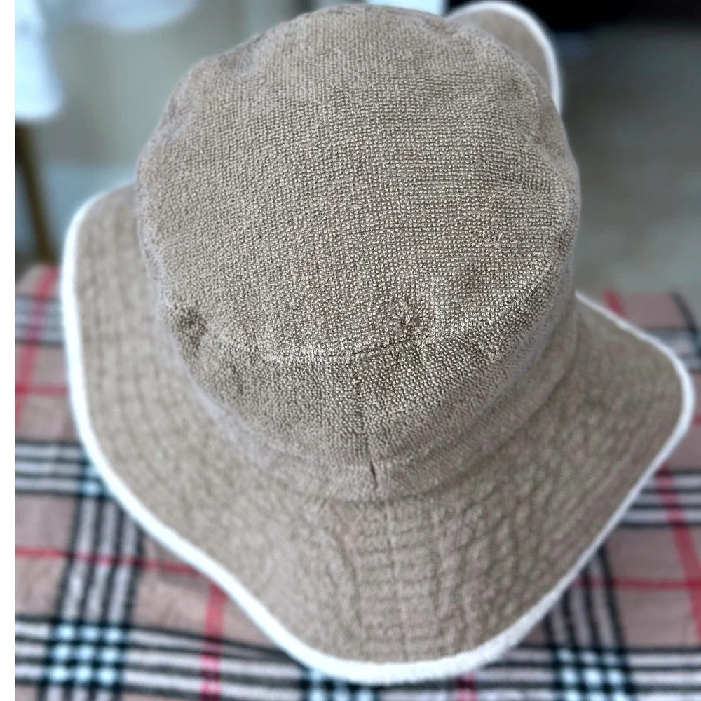 Hermes Bucket‎ Hat Size 58 Brown/Tan White Cotton Modal Linen Made in France